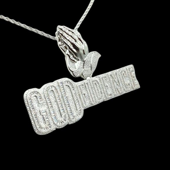 14K White Gold Finish Godfidence - Free 24inch x 3mm Rope Chain. - Picture 2 of 8